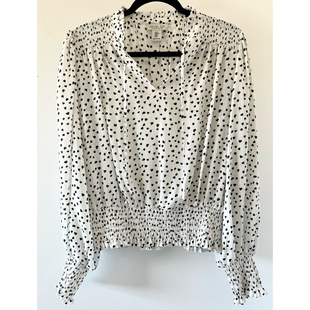 Romantic Rachel Zoe black and white heart print blouse size medium
